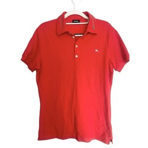 Men's Diesel Y2K Red Polo Shirt Zipper Detail Collar Metal Logo Casual Sz L Edgy
